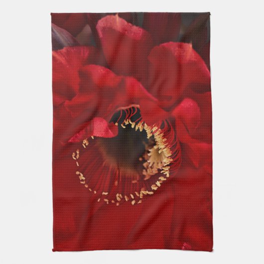 vuurlichte cactuusbloem theedoek (Verticaal)