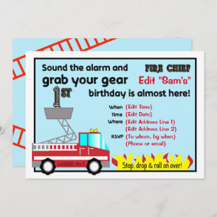 Vuurman 1e verjaardag Uitnodiging brandweerman