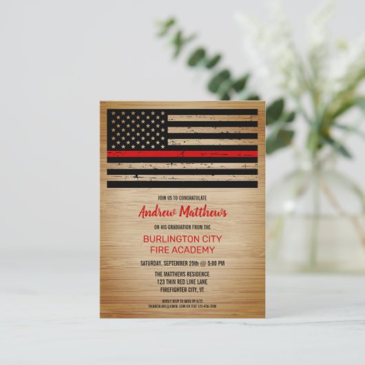 Vuurman Afstuderen brandweerman Thin Red Line Uitnodiging Briefkaart (Staand voorkant)