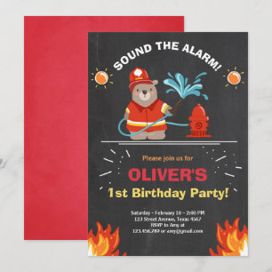 Vuurman brandweerman Birthday Invitation Boy Chalk Kaart