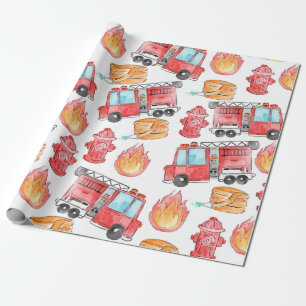 Vuurman brandweerman kind verjaardagstrappapier cadeaupapier