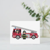 Vuurman en vuurmotor voor Cartoon Briefkaart (Staand voorkant)