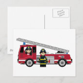 Vuurman en vuurmotor voor Cartoon Briefkaart (Voorkant / Achterkant)