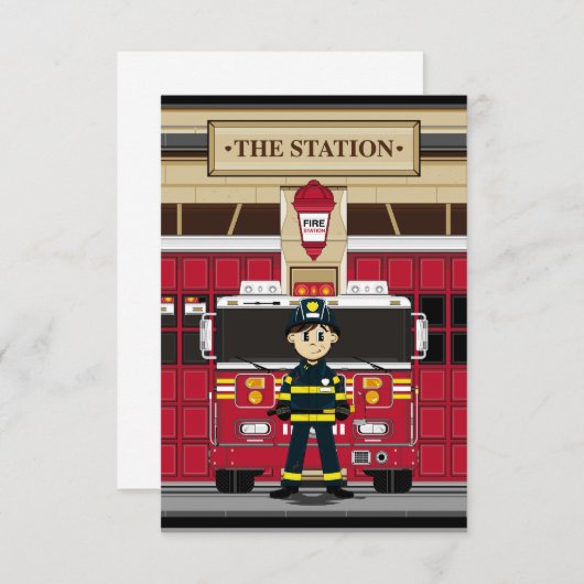 Vuurman met RSVP-kaart met Fire Engine RSVP Kaartje (Voorkant / Achterkant)