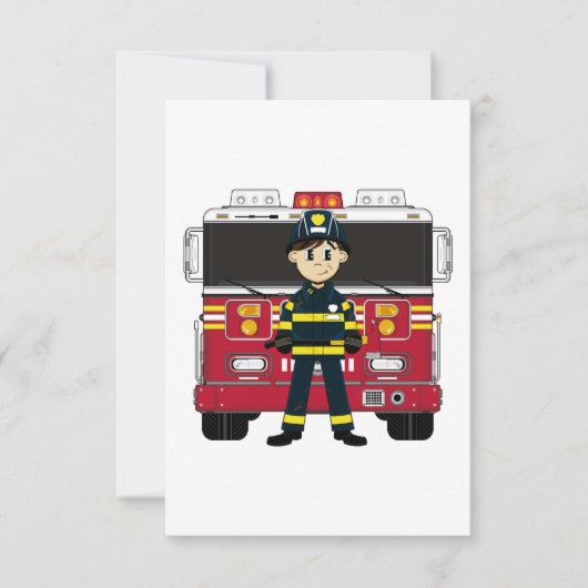Vuurman met RSVP-kaart met Fire Engine RSVP Kaartje (Voorkant)