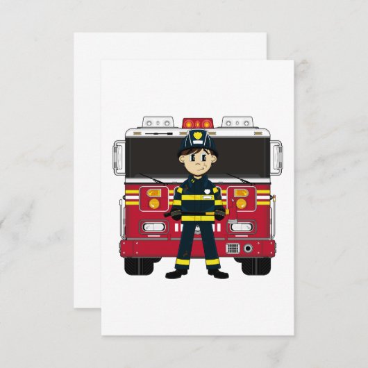Vuurman met RSVP-kaart met Fire Engine RSVP Kaartje (Voorkant / Achterkant)