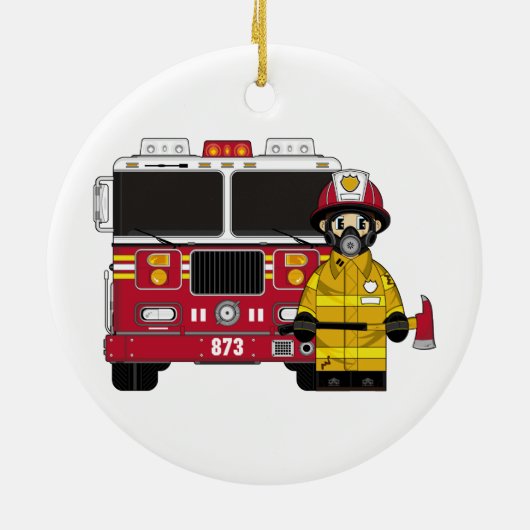 Vuurman met vuurmotorversiering keramisch ornament (Achterkant)