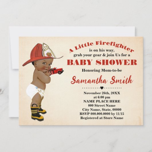 Vuurman op weg naar Afro-Amerikaans Baby shower Kaart (Voorkant)