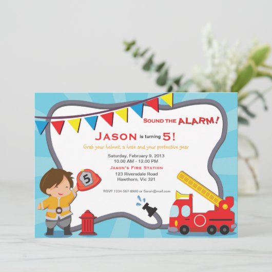 Vuurman Uitnodiging/Brandweerwagen Kaart (Staand voorkant)