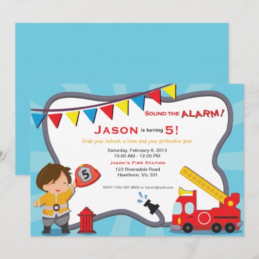 Vuurman Uitnodiging/Brandweerwagen Kaart (Voorkant / Achterkant)