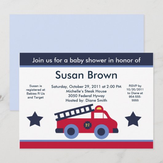 Vuurmotor/Aanbesteding Baby shower vrachtwagen Kaart (Voorkant / Achterkant)