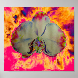Vuurorchidee, abstracte tropische bloemschildering poster