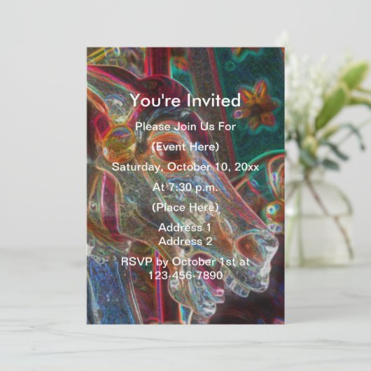 Vuurpaard Draaimolen Fantasie Kunst Feest Kaart (Staand voorkant)