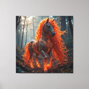 🐴🔥 Vuurpaard Fantasie Rode Manen Canvas Afdruk