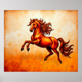 Vuurpaard Springt, Oranje Goud, Artistieke Grunge  Poster