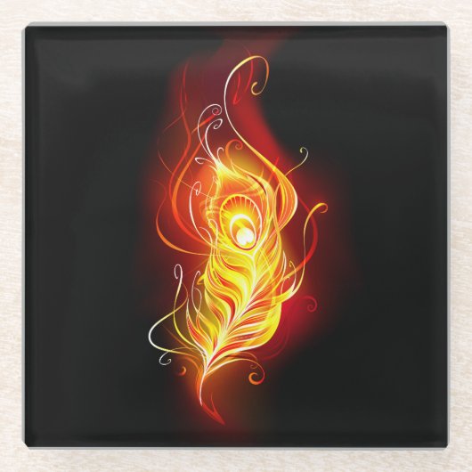 Vuurpacock Veer Glazen Onderzetter (Voorkant)