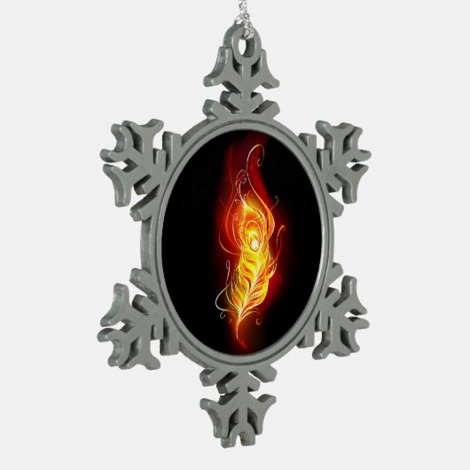 Vuurpacock Veer Tin Sneeuwvlok Ornament (Links)