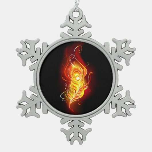 Vuurpacock Veer Tin Sneeuwvlok Ornament (Voorkant)