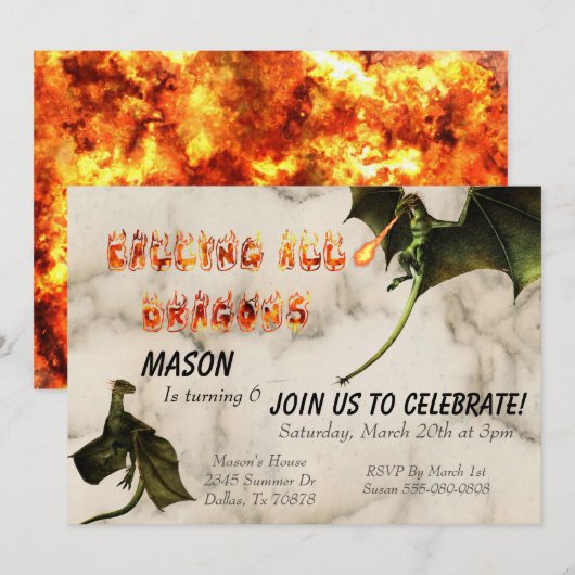Vuurpauze Dragon Serpent Birthday Party Kaart (Voorkant / Achterkant)
