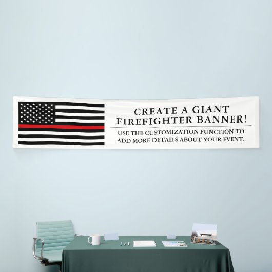 Vuurredding als Amerikaanse vlag, lang wit Spandoek (Beurs)