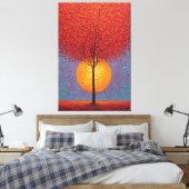 Vuurrode Boom met Gouden Zon Textuur Abstract Canvas Afdruk (Insitu (Slaapkamer))