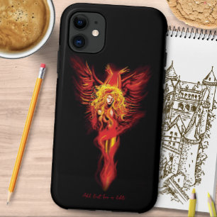 Vuurrode Fantasie Phoenix Vrouw Zwart Case-Mate iPhone Case