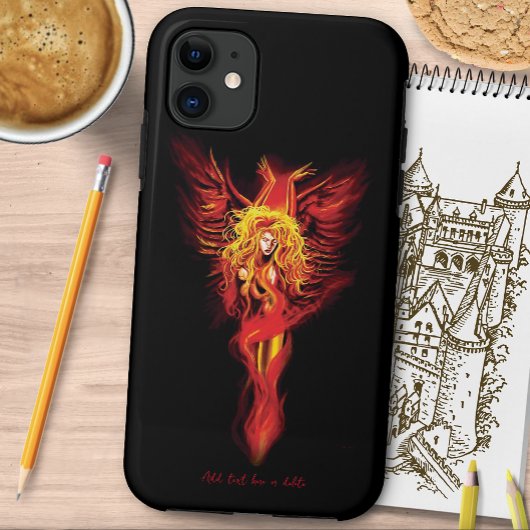 Vuurrode Fantasie Phoenix Vrouw Zwart Case-Mate iPhone Case