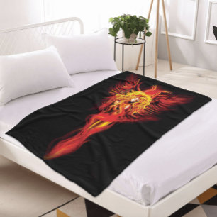 Vuurrode Fantasie Phoenix Vrouw Zwart Fleece Deken