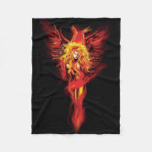 Vuurrode Fantasie Phoenix Vrouw Zwart Fleece Deken (Voorkant)