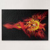 Vuurrode Fantasie Phoenix Vrouw Zwart Legpuzzel (Horizontaal)