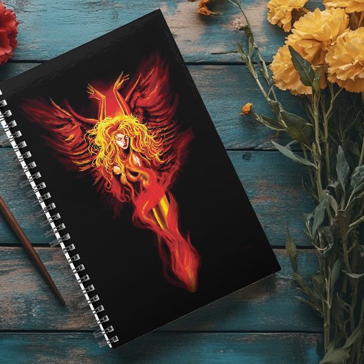 Vuurrode Fantasie Phoenix Vrouw Zwart Planner