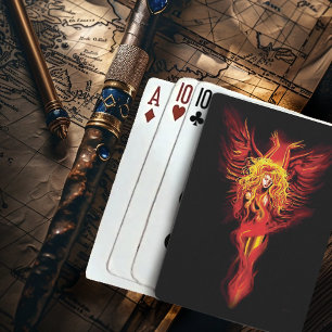 Vuurrode Fantasie Phoenix Vrouw Zwart Pokerkaarten