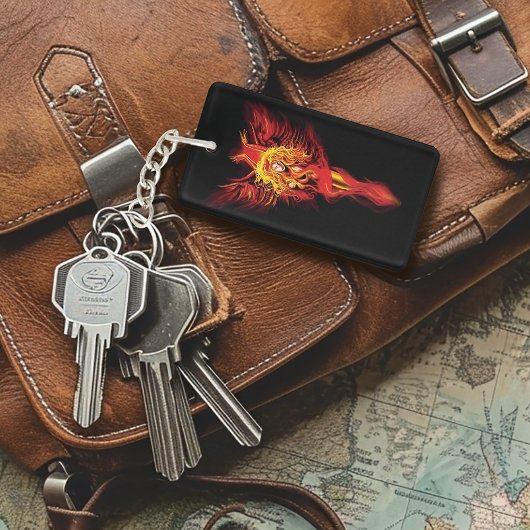 Vuurrode Fantasie Phoenix Vrouw Zwart Sleutelhanger