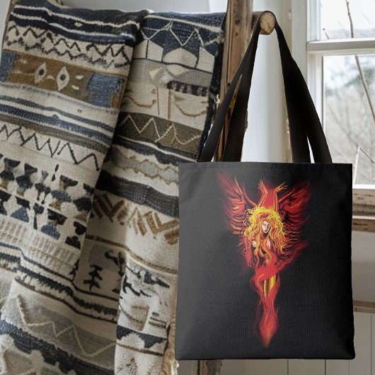 Vuurrode Fantasie Phoenix Vrouw Zwart Tote Bag