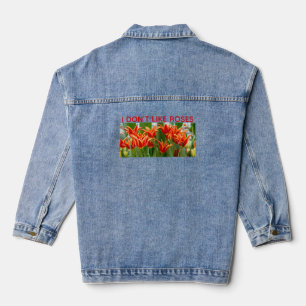 Vuurrode lelie-bloemige oranje tulpen denim jacket