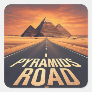 Vuurrode Piramides Weg Egypte Woestijn Kunst Vierkante Sticker