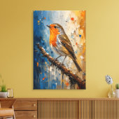 Vuurrode Roodborst Impasto Canvasprint Canvas Afdruk (Insitu (Woonkamer))