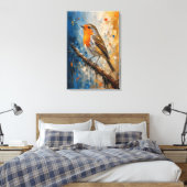 Vuurrode Roodborst Impasto Canvasprint Canvas Afdruk (Insitu (Slaapkamer))
