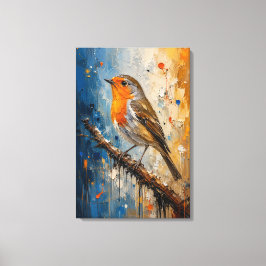 Vuurrode Roodborst Impasto Canvasprint Canvas Afdruk