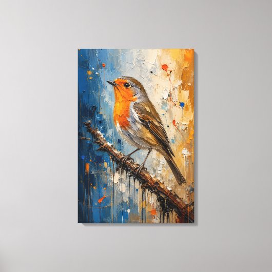 Vuurrode Roodborst Impasto Canvasprint Canvas Afdruk (Voorkant)