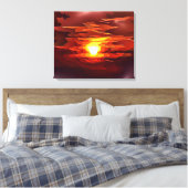 VUURROOD ABSTRACTE ZONSONDERGANG ROOD ORANJE CANVAS AFDRUK (Insitu (Slaapkamer))
