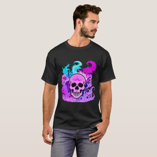 Vuurschedel Roken Roze Skelet Vlamjes T-shirt (Voorkant volledig)