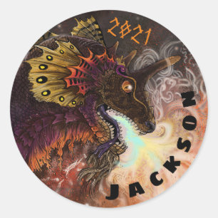 Vuurspitter Dragon - Aangepaste naam Ronde Sticker