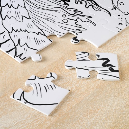 Vuurspitter Dragon Lineart Kleur uw eigen Legpuzzel (Zijkant)