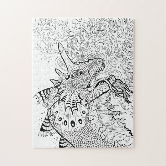 Vuurspitter Dragon Lineart Kleur uw eigen Legpuzzel (Verticaal)