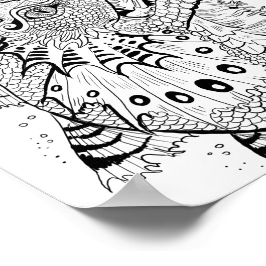 Vuurspitter Dragon Lineart Kleur uw eigen Poster (Hoek)