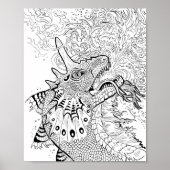 Vuurspitter Dragon Lineart Kleur uw eigen Poster (Voorkant)