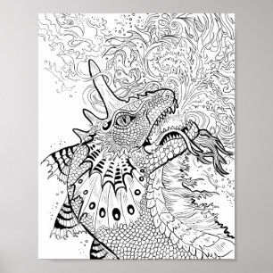 Vuurspitter Dragon Lineart Kleur uw eigen Poster
