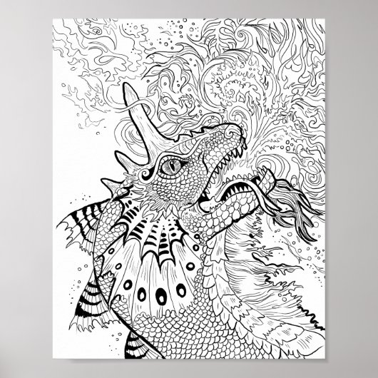 Vuurspitter Dragon Lineart Kleur uw eigen Poster (Voorkant)