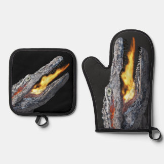 Vuurspuwende alligator ovenwant & pannenlap set